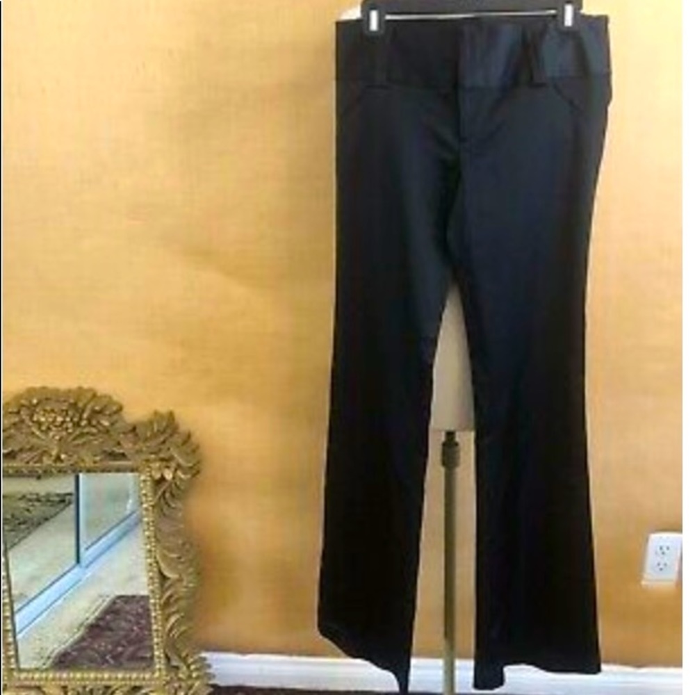 Alice Olivia Black Stretch Satin Lowrise Flare Pants Chic Formal